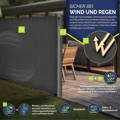 tillvex Seitenmarkise Ausziehbar Blickdicht - 160x350 cm