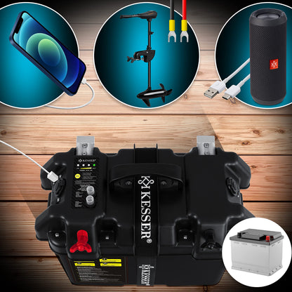 KESSER Batteriebox für Bootsmotor Aussenborder Wohnmobil USB 12V Schwarz