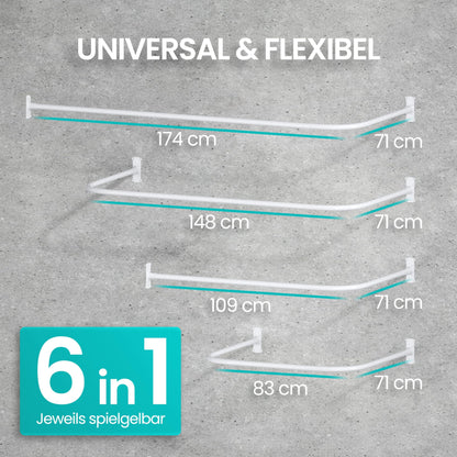 Winkel Duschstange L/U Form 6-in-1 System – Rostfrei, ohne Deckenhalterung