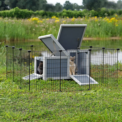 lionto Kaninchenstall Holz Hasenstall - 70x43x45 cm 2 Eingänge