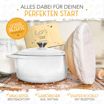 KRUSTENZAUBER Brotbacktopf Gusseisen emailliert 26 cm mit Gärkorb