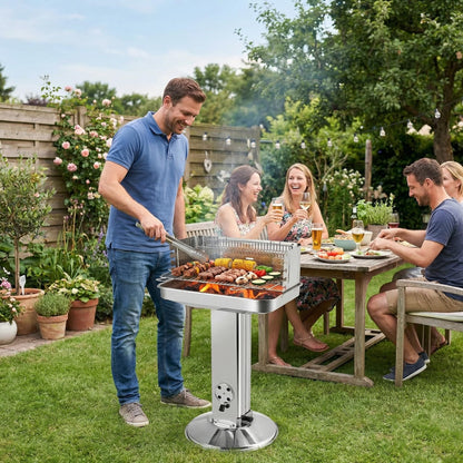 TLGREEN Holzkohlegrill Edelstahl Säulengrill höhenverstellbar
