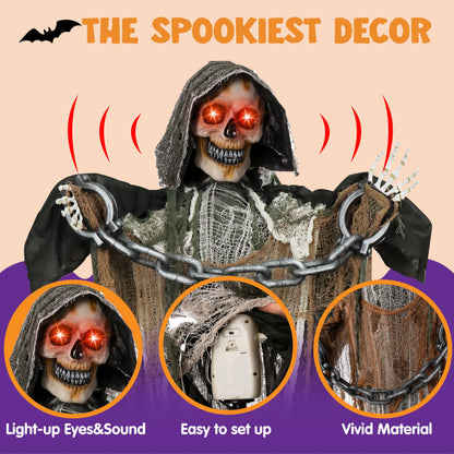 JOYIN Sensenmann Dekoration Animiert 175cm - Sound & Leuchtaugen