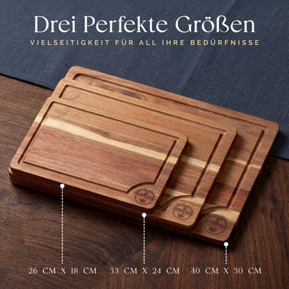Deer & Oak Schneidebrett-Set Akazie, 3-teilig mit Ständer und Öl
