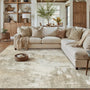 PureCozy Kurzflor Teppich beige 200x300 cm rutschfest waschbar mit abstraktem Vintage-Muster