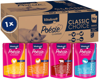 Vitakraft Poésie Classique Katzennassfutter in Sauce, 96 x 85 g, Vorratspack mit Nassfutterbeuteln