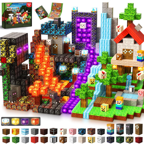 GraceDuck Magnetische Bausteine Wald-Portal Set, 200 Teile, mit Motiven wie Tieren, Häusern und Portal