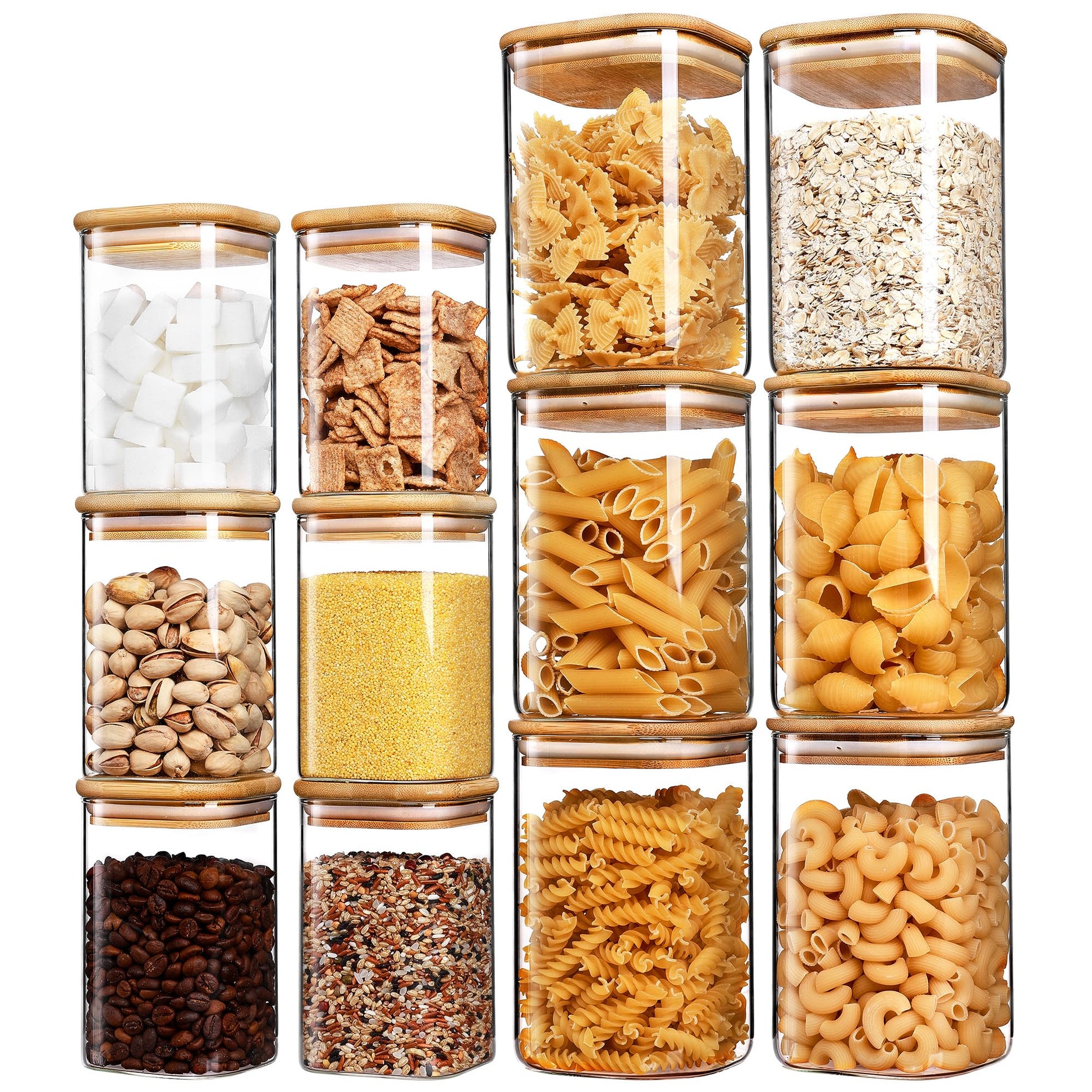 Vtopmart Vorratsgläser Set mit Bambusdeckel, 12-teilig, 600/1200 ml – transparentes Borosilikatglas