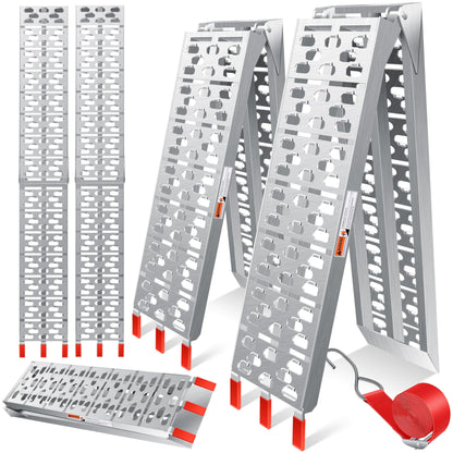 MASKO Auffahrrampe faltbar Alu 680kg Paar – Silber: Zwei silberne, klappbare Aluminiumrampen zum sicheren Verladen von Fahrzeugen bis 680kg.