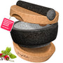 JUNGTHAL Mörser mit Stössel aus Granit mit Korksockel, Ø 16 cm – Set mit Korkdeckel zum Mahlen von Kräutern und Gewürzen