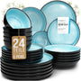 Pure Living Ibiza Steingut Geschirrset - 6P 24 tlg. Aquamarin. Rundes, aquamarinblaues Steingut-Set zum Servieren und Essen von Speisen.