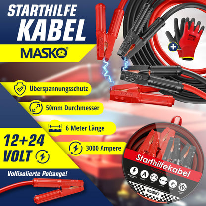 MASKO Starthilfekabel Überbrückungskabel 6 m 50 mm² 3000 A 12/24 V
