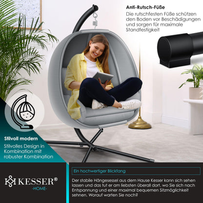 KESSER Luxe Hängesessel mit Gestell, Sitzkissen und Abdeckung, Grau