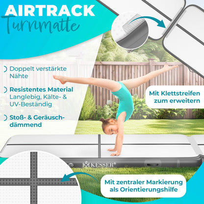 KESSER Airtrack Turnmatte aufblasbar – Anthrazit 400x100x10cm