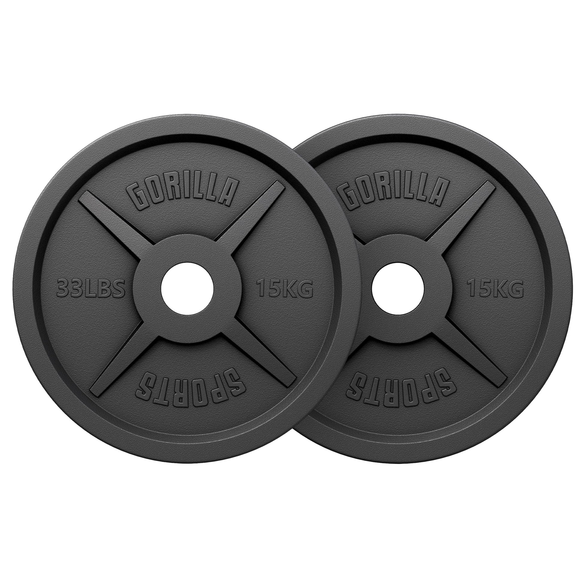 GORILLA SPORTS Olympia Hantelscheiben Gusseisen 50mm, runde, dunkle Scheiben zum Beladen von Olympia-Langhanteln für Gewichtstraining.
