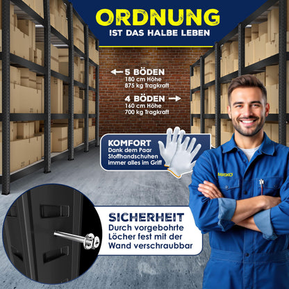 MASKO Schwerlastregal 2er-Set 160 x 80 x 40 cm, bis 700 kg, Schwarz