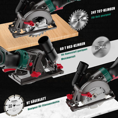 HYCHIKA Handkreissäge 750W – Set mit 3 Sägeblättern 115/125mm