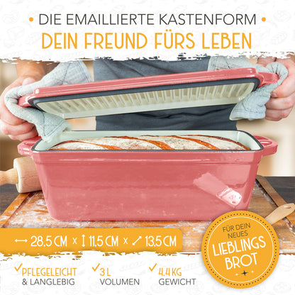 KRUSTENZAUBER Emaille Gusseisen Brotbackform mit Deckel 28cm