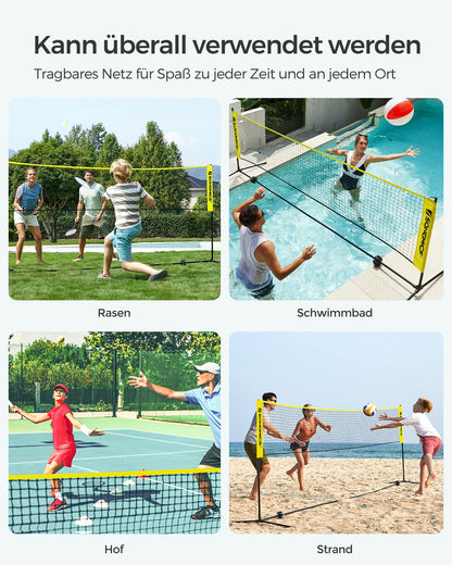 SONGMICS Badmintonnetz 4 m, höhenverstellbar, tragbar, Gelb