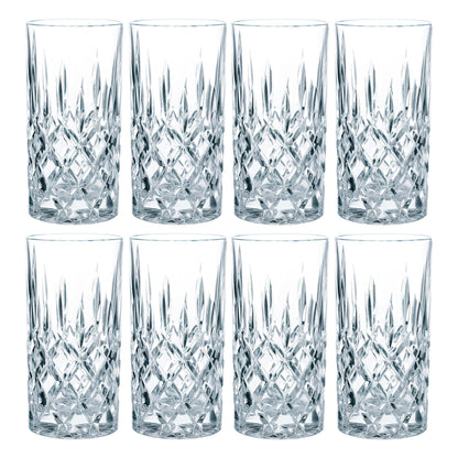 Nachtmann Noblesse Longdrinkglas Set, 8er Set, Kristallglas, 375 ml, klare Gläser mit edlem Schliff