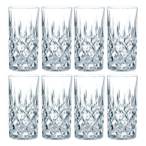 Nachtmann Noblesse Longdrinkglas Set, 8er Set, Kristallglas, 375 ml, klare Gläser mit edlem Schliff