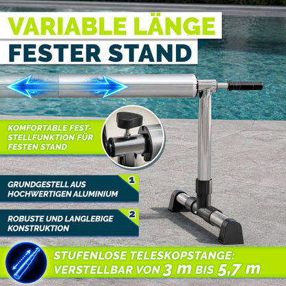 tillvex Pool Aufroller 3-5,70 m mit Vollgummireifen und Thermometer