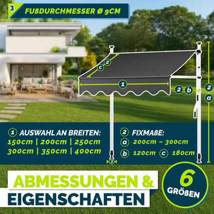 tillvex Klemmmarkise mit Handkurbel, Balkonmarkise 300 cm in Grau