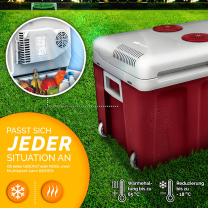 tillvex Kühlbox elektrisch 40L mit Rollen kühlt & wärmt Rot