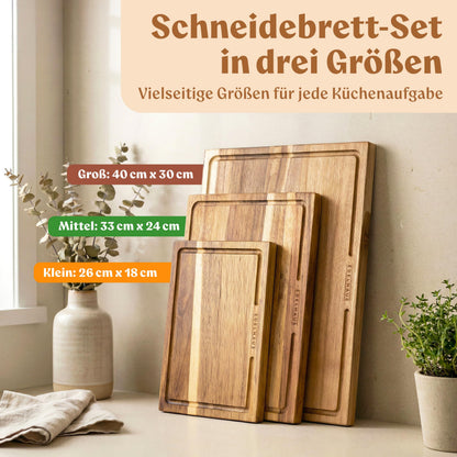 EDELHAUS Schneidebrett Set Akazienholz 3-teilig mit Saftrille