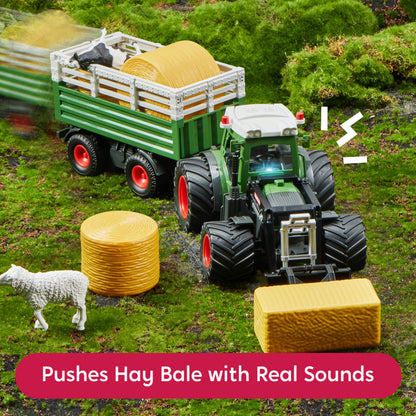 SYNCFUN Ferngesteuerter Traktor mit Anhänger, Lader, Licht und Sound