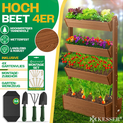 KESSER Hochbeet mit 4 Etagen, Tannenholz, Braun, inkl. Gartenvlies