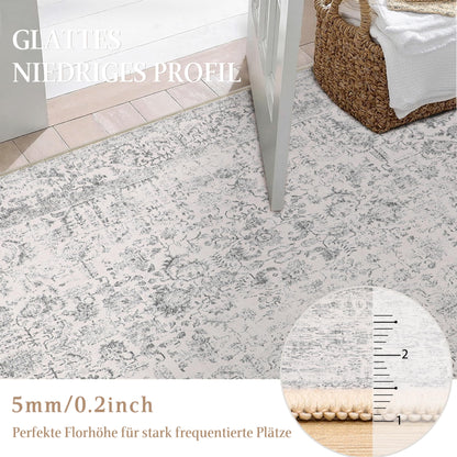 HUGEAR Vintage Runder Teppich - Waschbar Grau 150cm