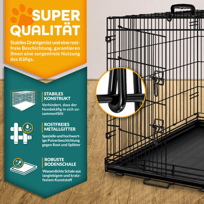 TRESKO Hundekäfig faltbar 2 Türen – Transportkäfig 122x74.5x80.5 cm
