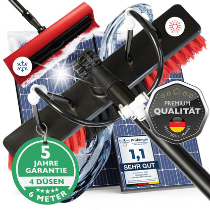 toolmacher Teleskop Waschbürste 6m - Photovoltaik Schneeschieber. Teleskopstange mit Bürste und Schieber zur Reinigung/Schneeräumung von Solarmodulen.