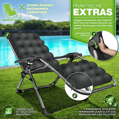 tillvex Liegestuhl klappbar, Sonnenliege bis 200 kg, Anthrazit