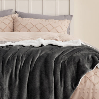 BEDSURE Kuscheldecke Sherpa Wohndecke Anthrazit 220x240 cm