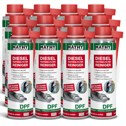 MATHY DPF Partikelfilter Reiniger Diesel Additiv – 12x 300ml. 12 Additivflaschen. Entfernt Ruß, fördert DPF-Regeneration.