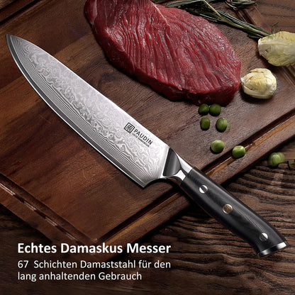 PAUDIN Damastmesser Set Küchenmesser – 3-teilig VG10 Damaststahl