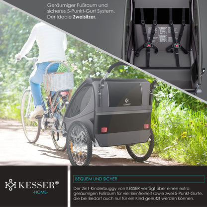 KESSER Kinderfahrradanhänger 2in1 Jogger – Schwarz