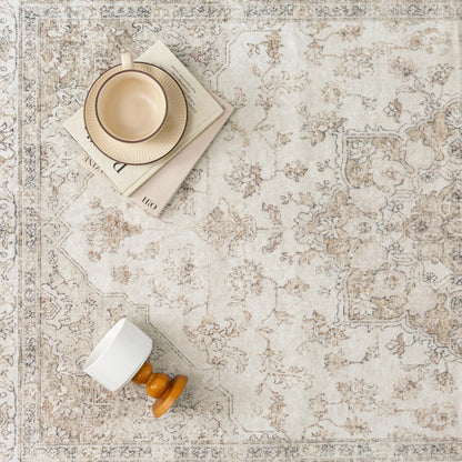 PureCozy Vintage Teppich Beige 200 x 300 cm waschbar rutschfest