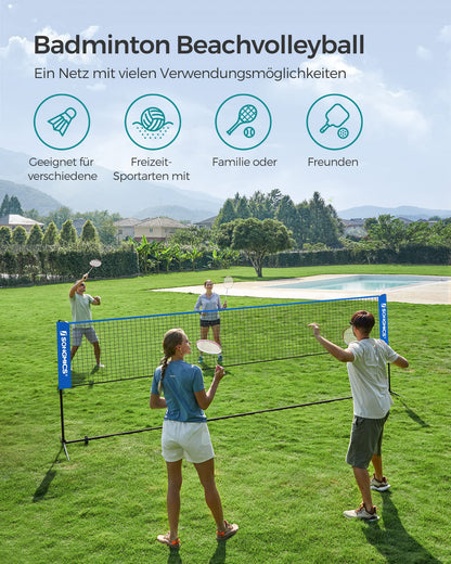 SONGMICS Badmintonnetz Volleyballnetz 5 m höhenverstellbar blau