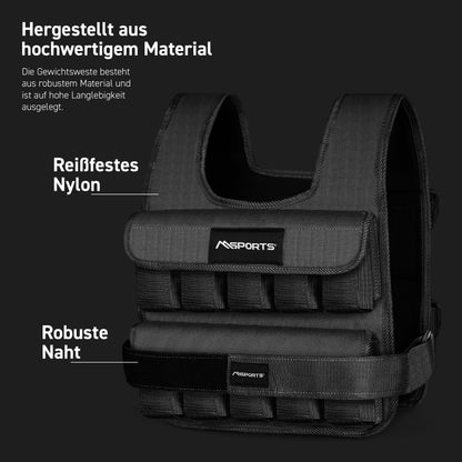MSPORTS Gewichtsweste Premium Verstellbar - 20 kg, Schwarz