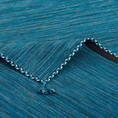 Natur Teppich Kelim Prico aus Baumwolle – Blau Petrol