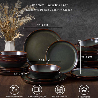 Onader Tafelservice Steingut unregelmässig 18-teilig - Moosgrün