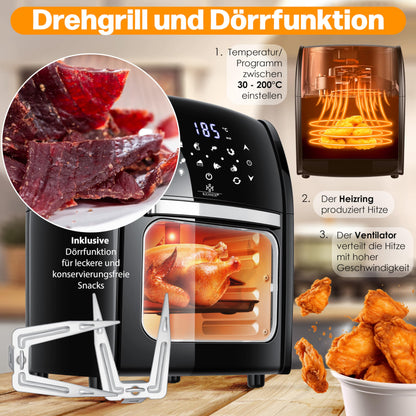KESSER® XXL Airfryer 9in1 Heissluftfritteuse mit Drehgrill Schwarz