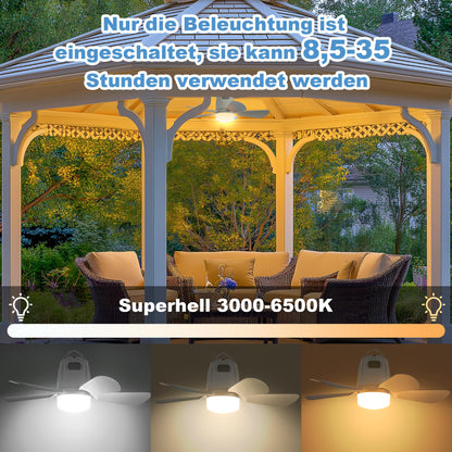 Gliztech Deckenventilator Outdoor mit Licht, Akku 20000 mAh, 50 cm