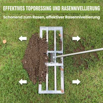 Plutohiker Rasen Nivellierrechen Edelstahl - 72x25 cm Stiel 2.15m