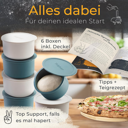Teigbar Pizzaballen Teigbox 6er Set Silikon – Blau/Weiss Ø13cm