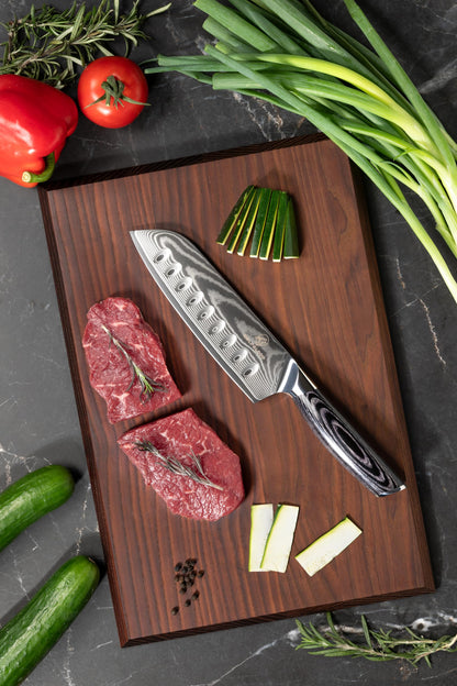 Wolfblood PRO Damast Santoku Messer XL - Profi Küchenmesser