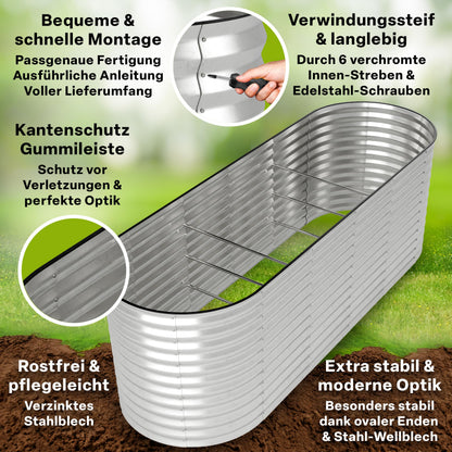 TTL Garden Hochbeet Spirit L 240x80x80 cm verzinkter Stahl silber